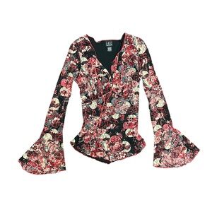 INC International Concepts Whimsygoth Blouse Floral Lace Bell Sleeves Women's M